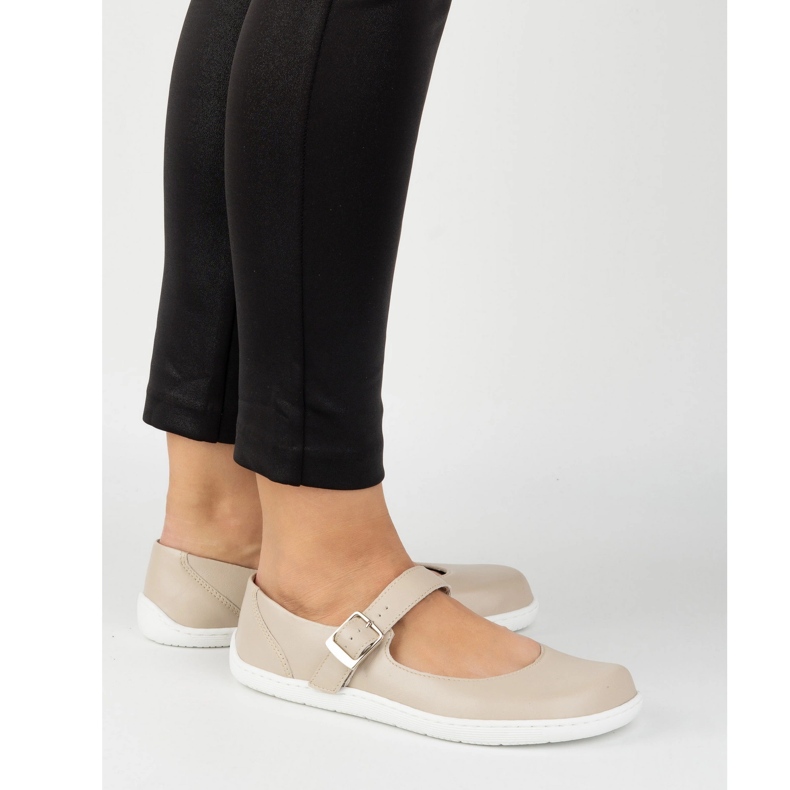 Balerinas pentru femei desculță Olivier 1770POL Pantofi din piele cu cataramă bej 2