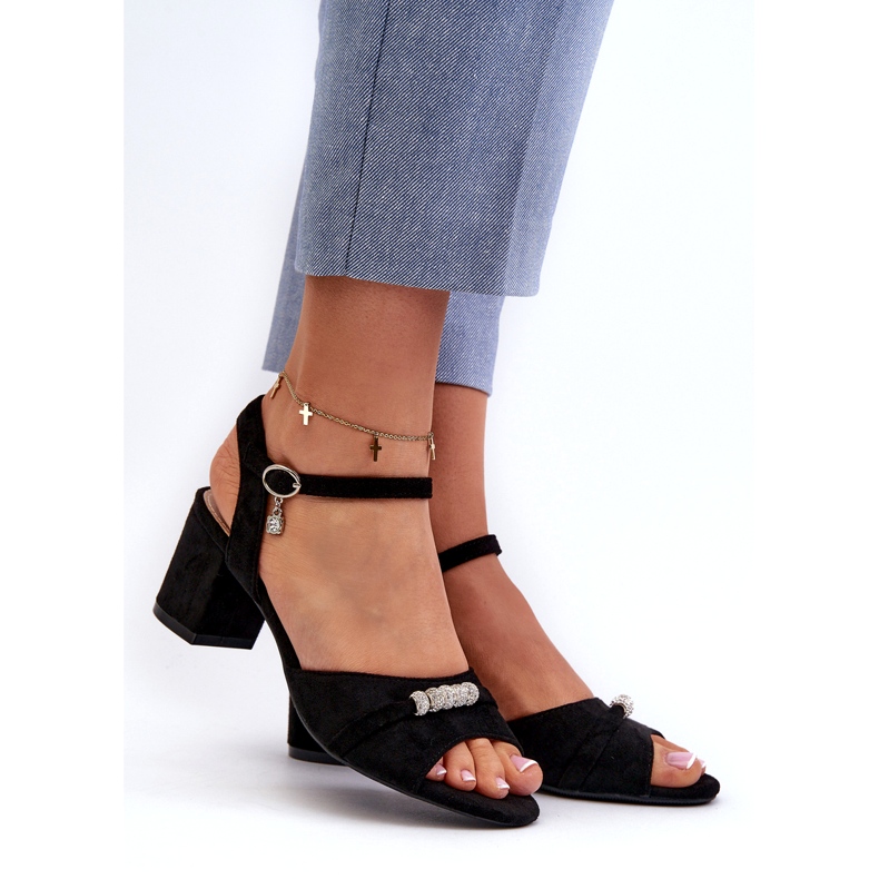 Vinceza Sandale ecologice pentru femei pe postare cu decorațiuni negre negru 2