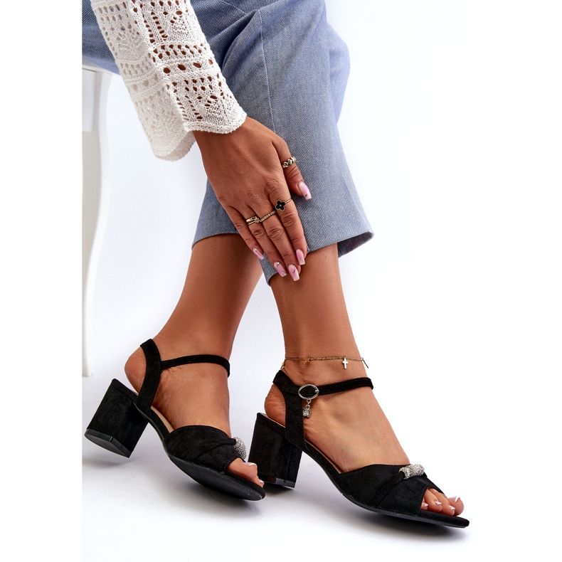 Vinceza Sandale ecologice pentru femei pe postare cu decorațiuni negre negru 3