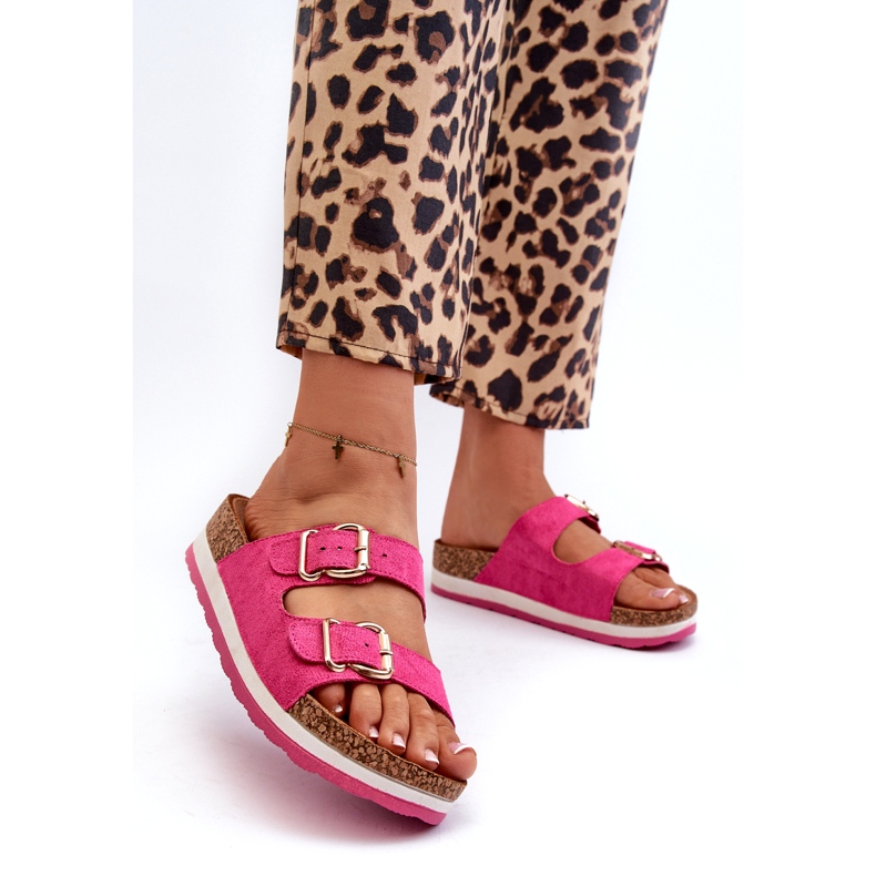 Evento Flip-flops pentru femei pe platformă cu catarame eco-carne Fuchsia roz 1