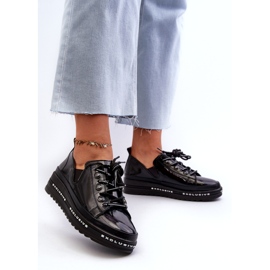 S.Barski Dantelă -up pantofi pentru femei pe platforma de piele naturală S. Barski LR620 Negru 3