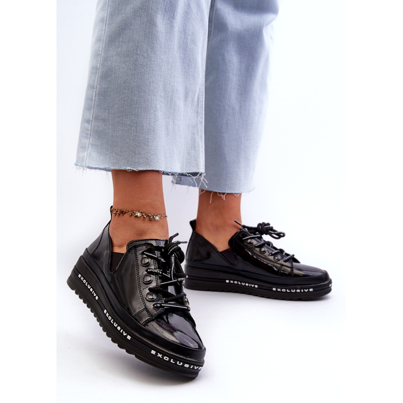 S.Barski Dantelă -up pantofi pentru femei pe platforma de piele naturală S. Barski LR620 Negru 3