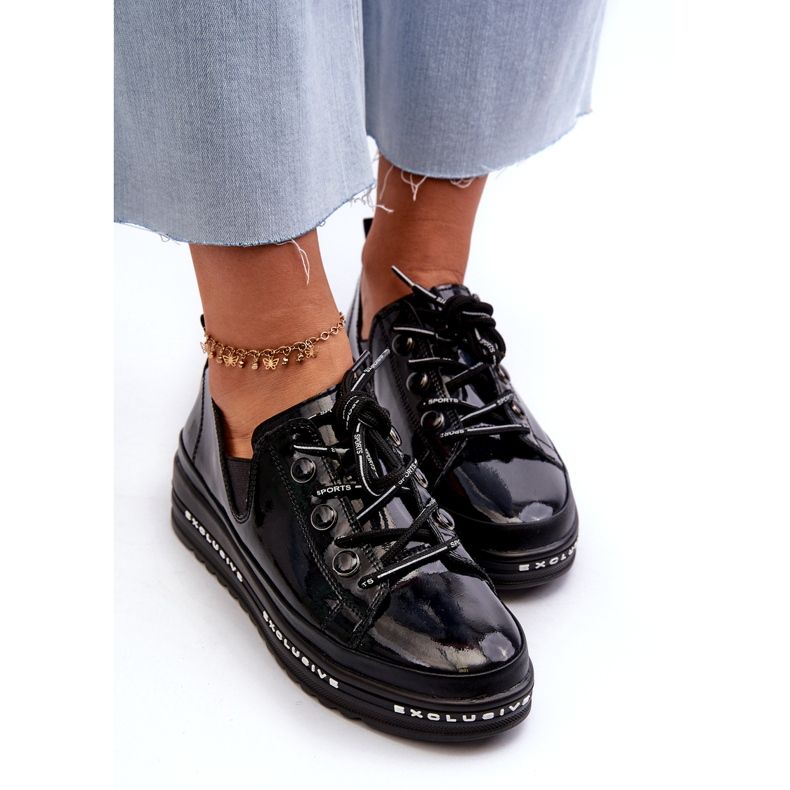 S.Barski Dantelă -up pantofi pentru femei pe platforma de piele naturală S. Barski LR620 Negru 4