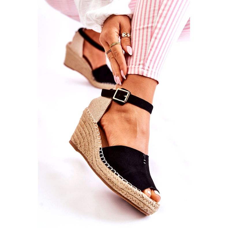 Sandale confortabile de damă, pe pană Dellia, neagră negru 3