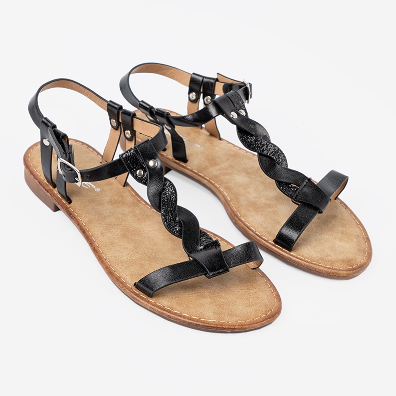 Shelvt Sandale casual cu o împletitură decorativă negru 2