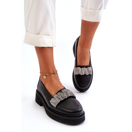 Zazoo 3419 Plakes din piele pentru femei cu o curea neagră cu bandă decorativă negru 1