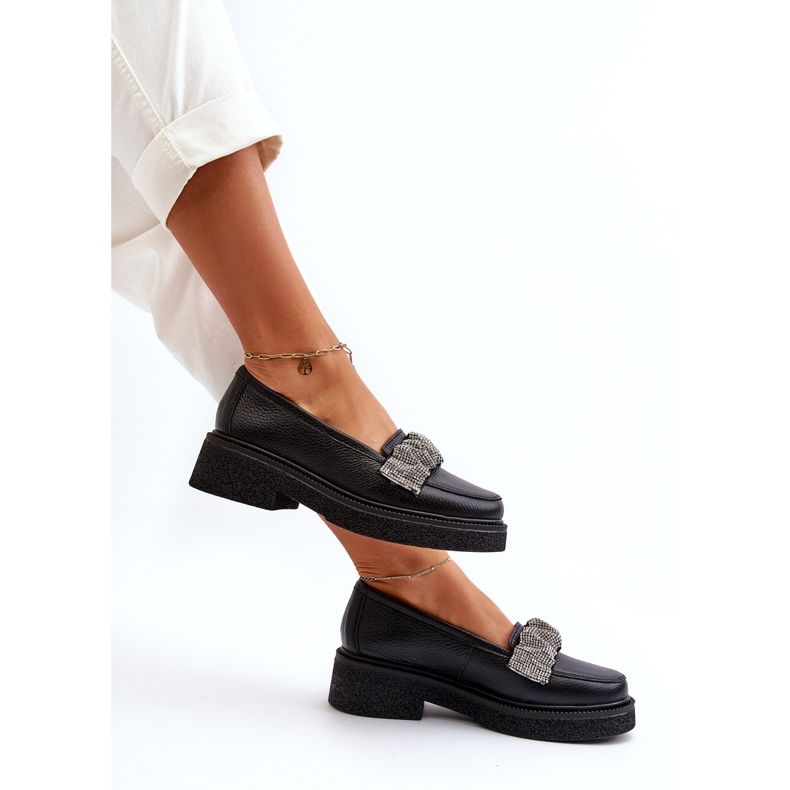 Zazoo 3419 Plakes din piele pentru femei cu o curea neagră cu bandă decorativă negru 3