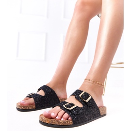 Sclipici neagră flip -flops pe talpa de plută a flotei negru 1