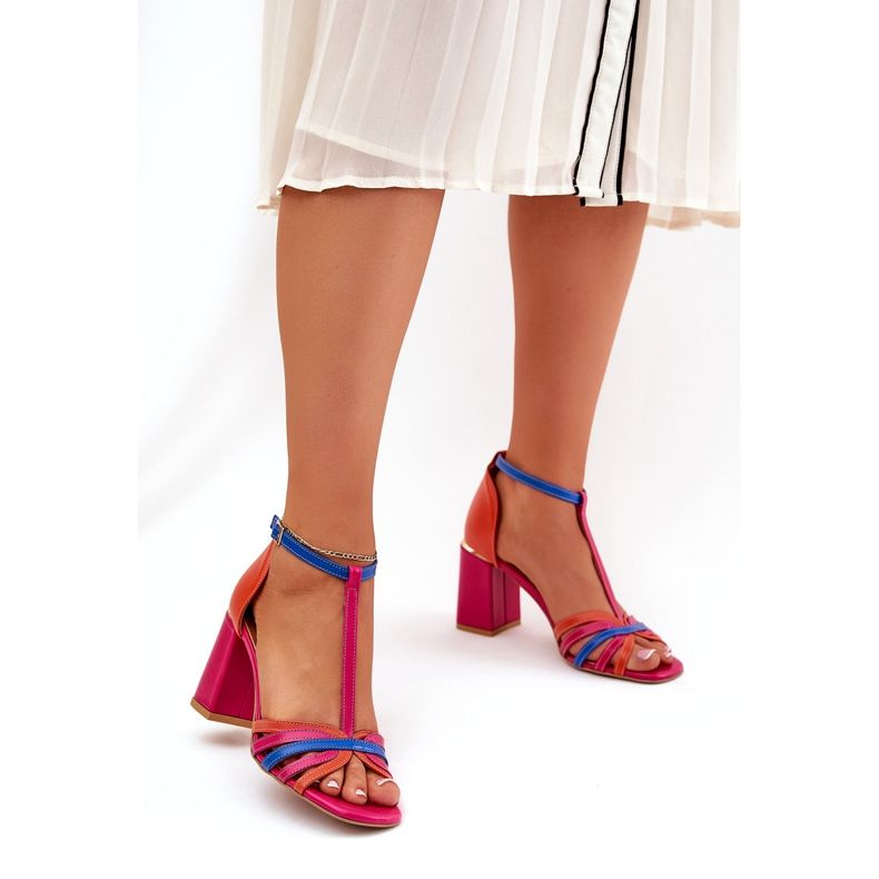 Sandale de piele pentru femei pe Laura Messi 2879 Post Multicolor roz 2