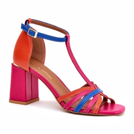 Sandale de piele pentru femei pe Laura Messi 2879 Post Multicolor roz 3