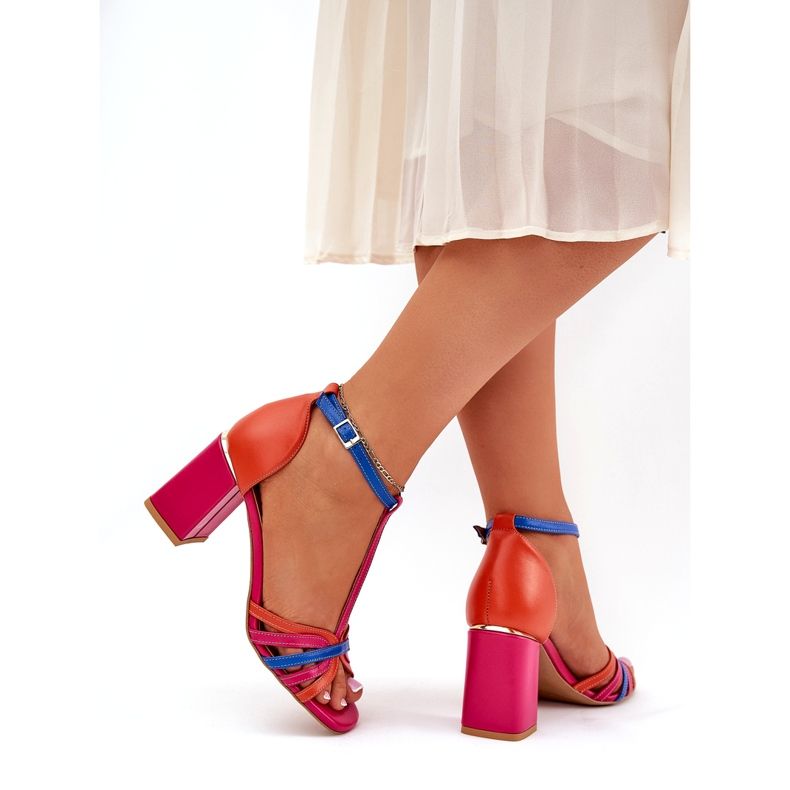 Sandale de piele pentru femei pe Laura Messi 2879 Post Multicolor roz 4