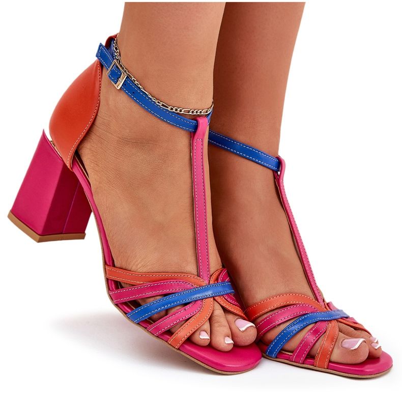 Sandale de piele pentru femei pe Laura Messi 2879 Post Multicolor roz 6