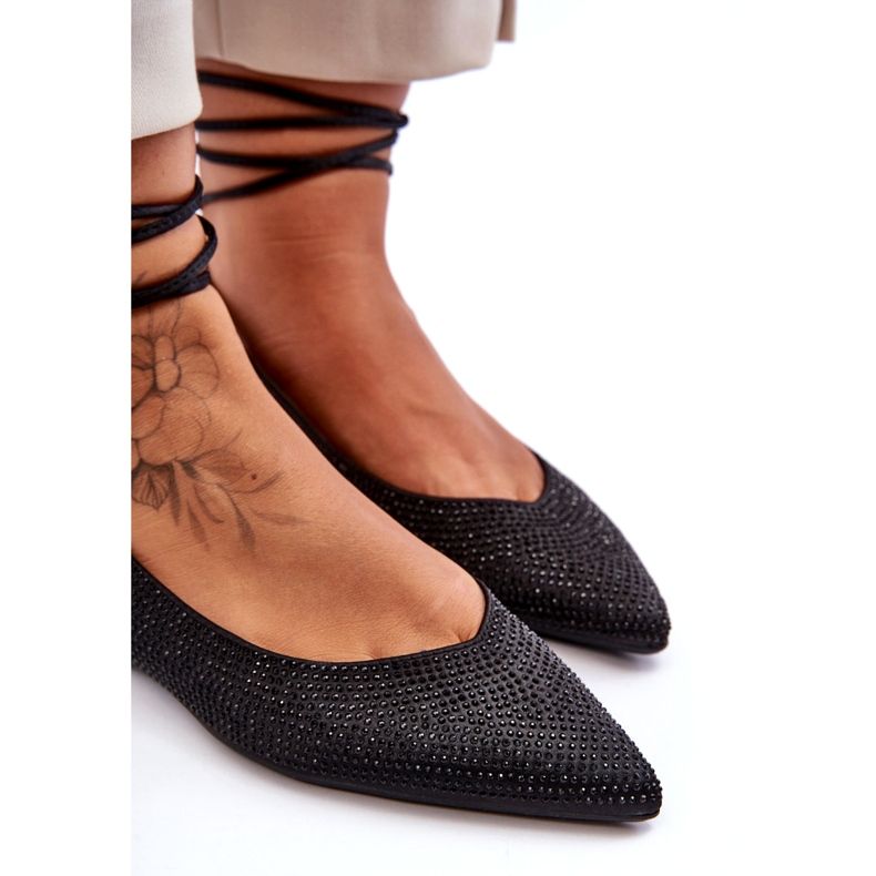 Balerini de damă cu șireturi, împodobiți cu știfturi negru Jange 3