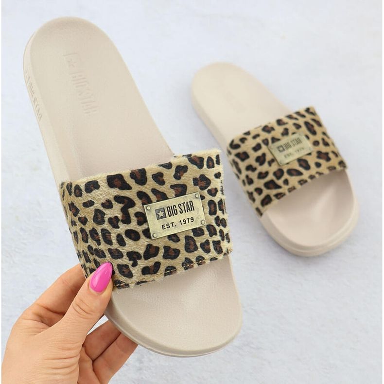 Big Star Femei Leopard Leopard Flip Flops Pool Beige SS274715 bej 1