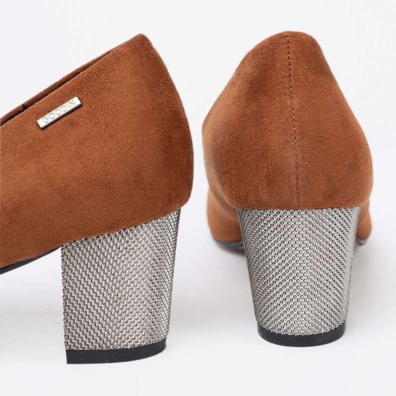 Goodin Pompe maro cu un călcâi argintiu decorativ 1