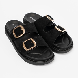 Shelvt Flip -flops -uri negre ale femeilor cu catarame aurii negru 2