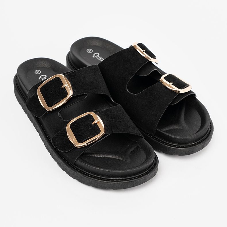 Shelvt Flip -flops -uri negre ale femeilor cu catarame aurii negru 2