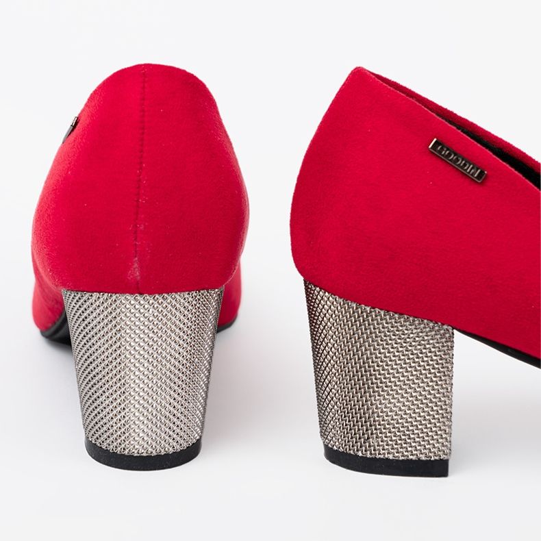 Goodin Pompe de femei roșii pe un post de argint roșu 2