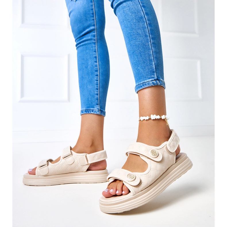 Sandale bej cu centuri de barbă reglabile 2