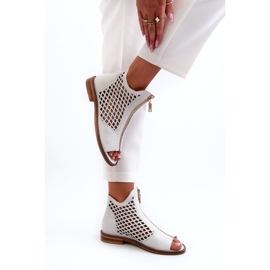 Sandale Zazoo 977/L Piele Ajurata Cu Fermoar, Alb 3 Sandale Zazoo 977/L Piele Ajurata Cu Fermoar, Alb 3