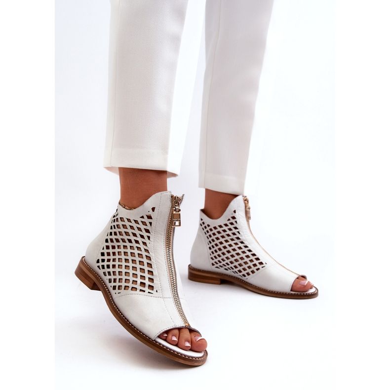 Sandale Zazoo 977/L Piele Ajurata Cu Fermoar, Alb 1 Sandale Zazoo 977/L Piele Ajurata Cu Fermoar, Alb 1