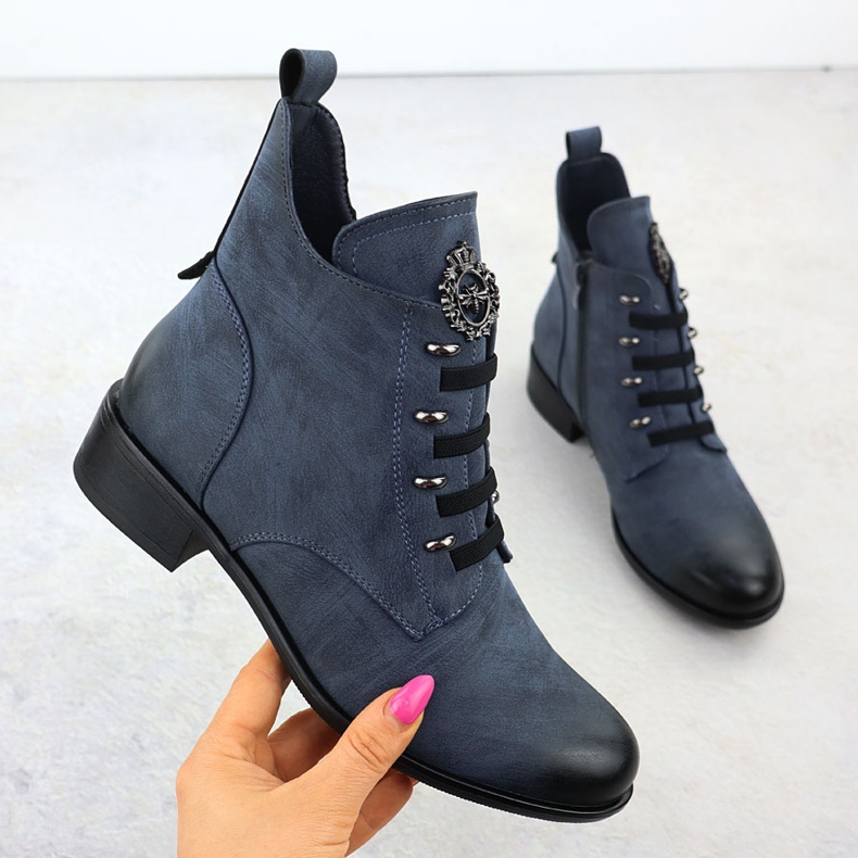 Cizme pentru femei cu toc plat Jezzi albastru izolat ASA198-21 1