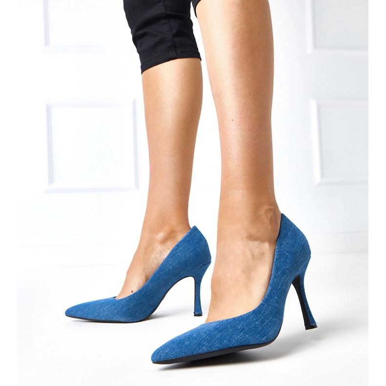 Pompe din denim pe tocuri înalte de balot albastru 1