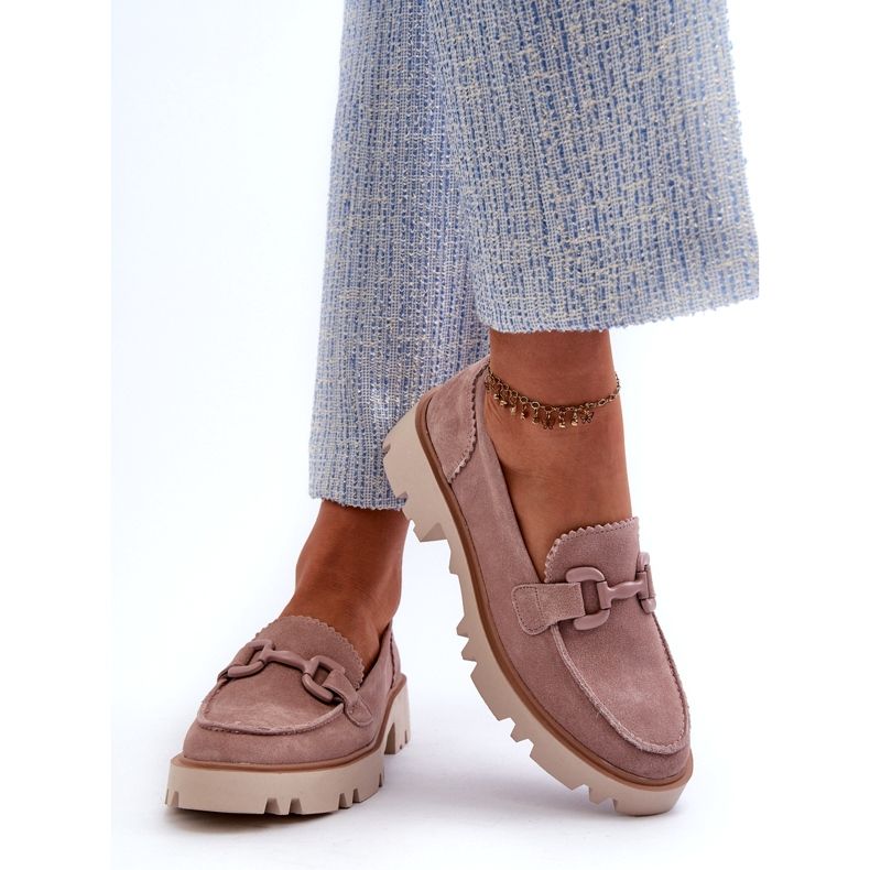 S.Barski Mocasini de dama din piele intoarsa cu decor D&amp;A TW117 roz 3