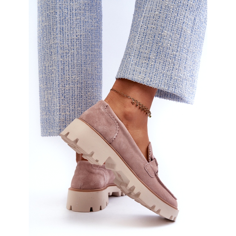 S.Barski Mocasini de dama din piele intoarsa cu decor D&amp;A TW117 roz 4