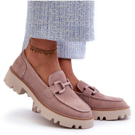 S.Barski Mocasini de dama din piele intoarsa cu decor D&amp;A TW117 roz 5