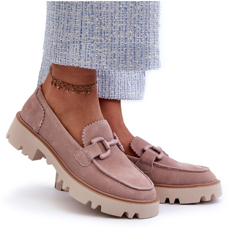 S.Barski Mocasini de dama din piele intoarsa cu decor D&amp;A TW117 roz 5