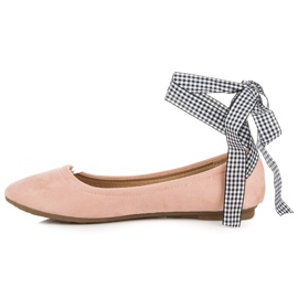 Ch. Creation Balerini din piele intoarsa cu panglica roz 1 Ch. Creation Balerini din piele intoarsa cu panglica roz 1