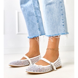 Balerine cu plasă albă cu cristale elastice 1