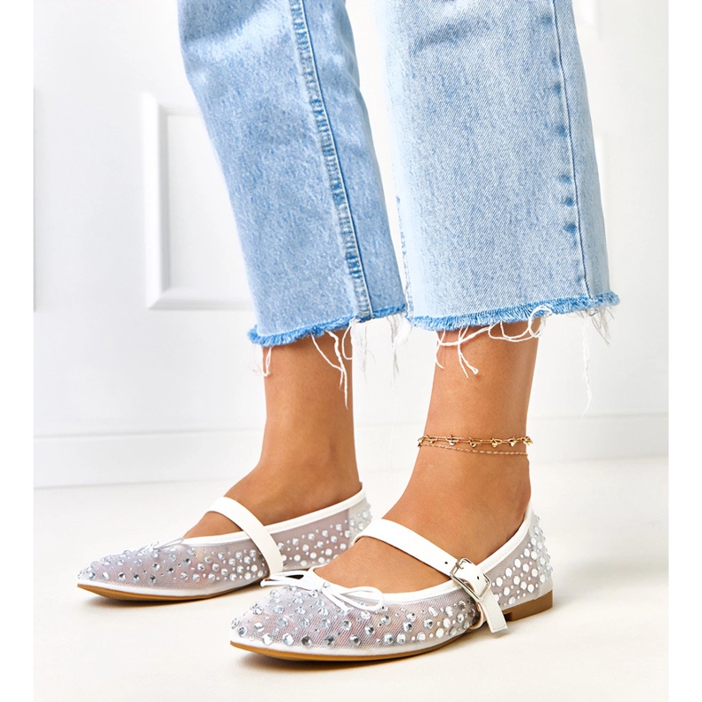 Balerine cu plasă albă cu cristale elastice 1