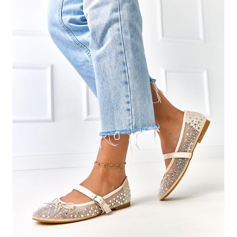 Balerine cu ochiuri bej cu cristale elaaside 2