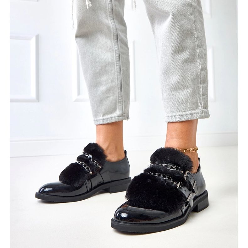 Pantofi pentru femei negri cu blană de sarol negru 1