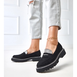 Mocasinele ekozamszu negre decorate cu zirconia cubică klooren negru 2