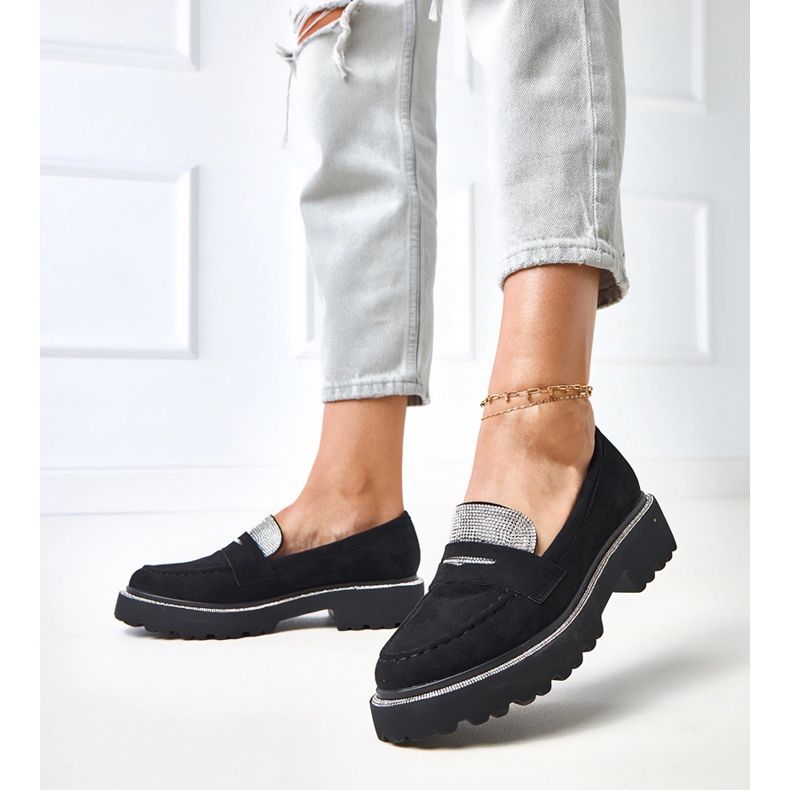 Mocasinele ekozamszu negre decorate cu zirconia cubică klooren negru 2