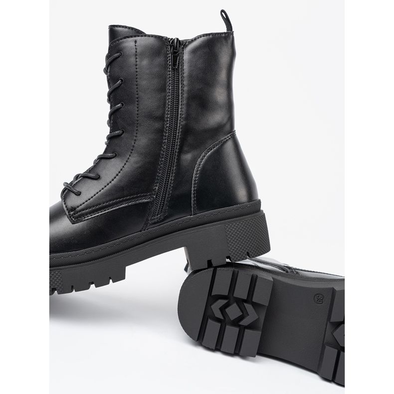 Botine negre de damă cu șireturi negru 1