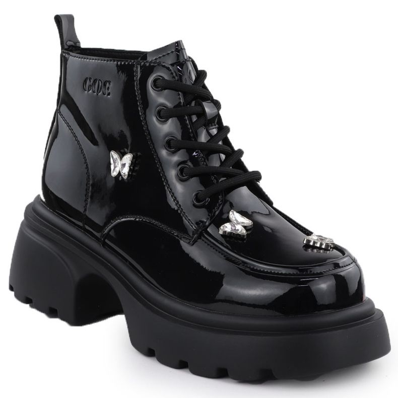 Cizme de piele pentru femei pungi lăptate cu fluturi Black GOE SS2N4102 1 Cizme de piele pentru femei pungi lăptate cu fluturi Black GOE SS2N4102 1