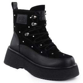 Cizme de piele pentru femei cu zirconi pe platforma Black Goe SS2N4140 1