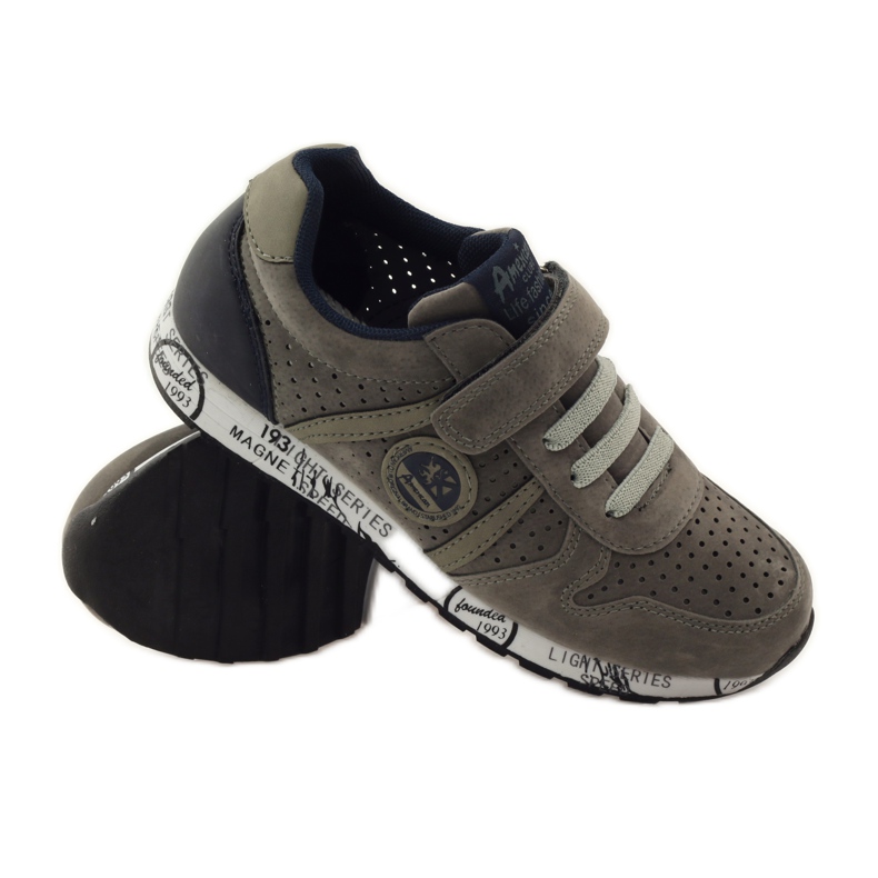 American Club Piele sport americană perforată albastru marin gri 3 American Club Piele sport americană perforată albastru marin gri 3