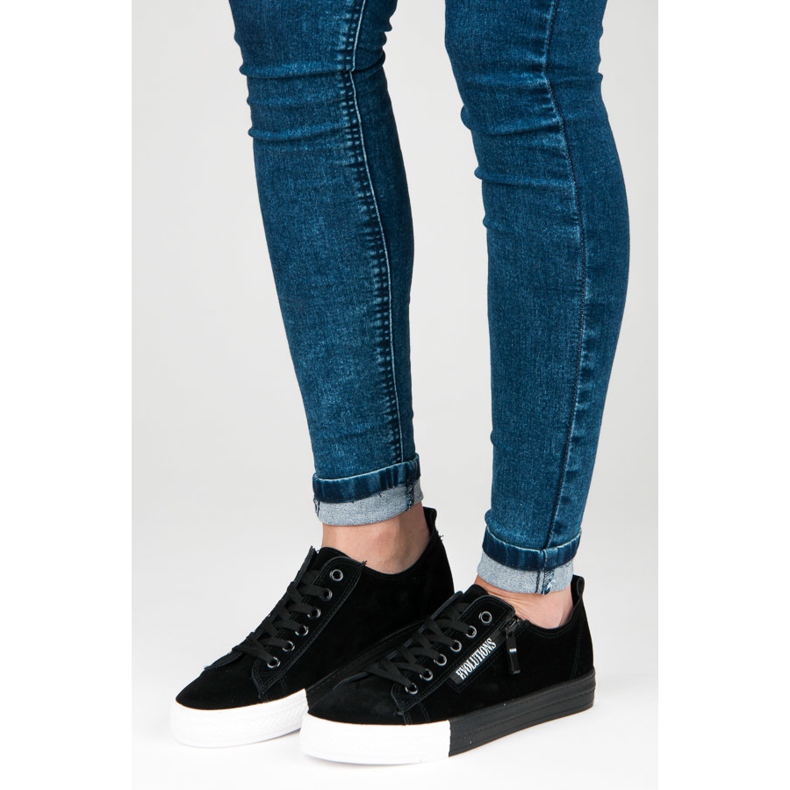 Tenisi din piele intoarsa pe platforma negru 1