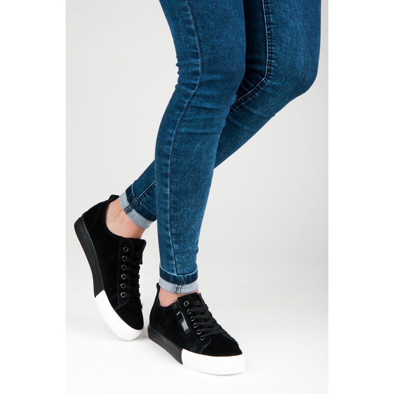 Tenisi din piele intoarsa pe platforma negru 2