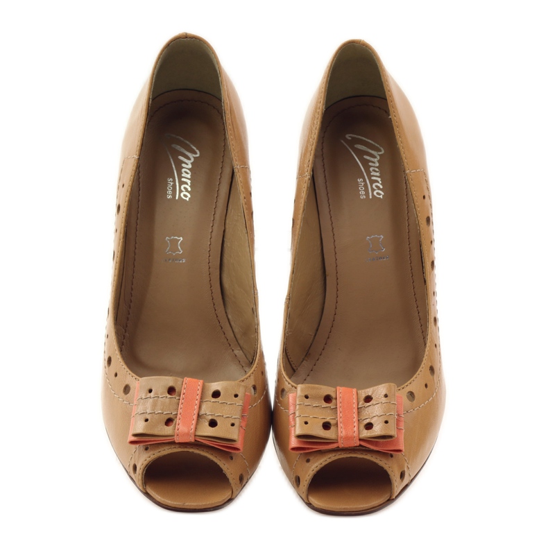 Pompe din piele cu fundita Marco 1932 maro portocale 4 Pompe din piele cu fundita Marco 1932 maro portocale 4
