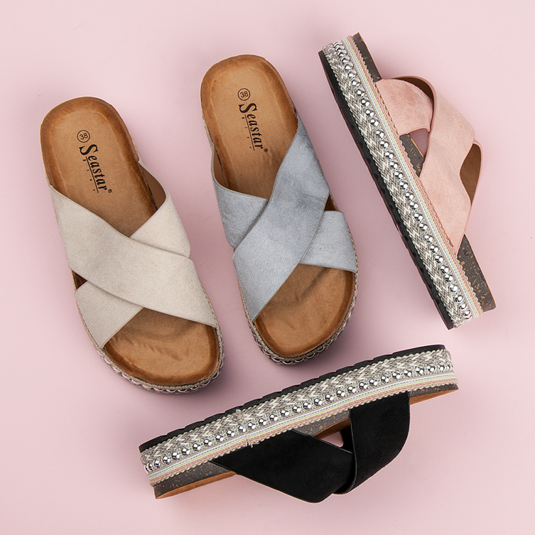 Seastar Papuci din piele intoarsa pe platforma negru 1