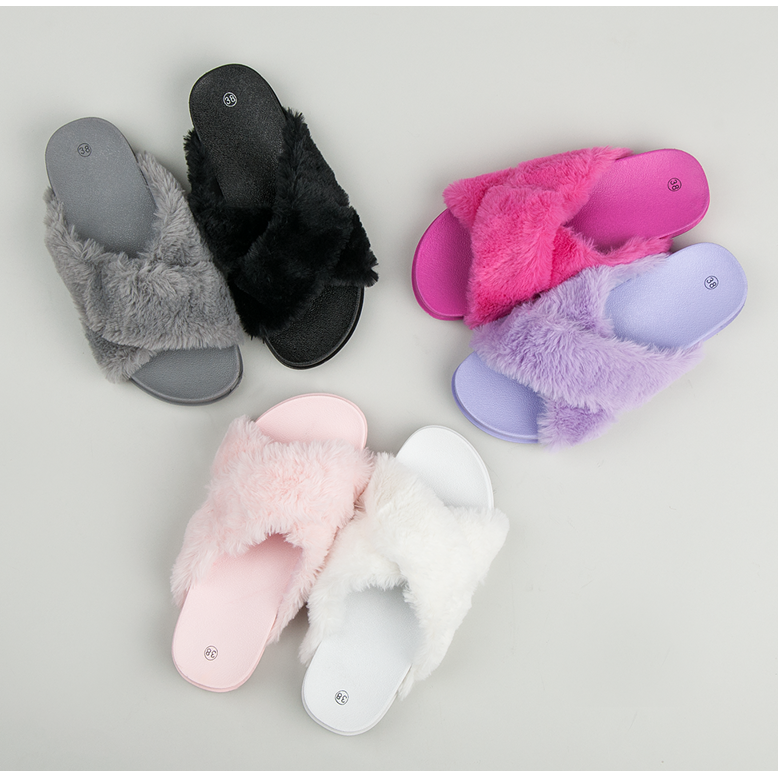 Papuci de blană eleganti negru 1