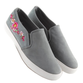 Adidași gri G1205-9 cu slip-on, cu broderie delicată 2