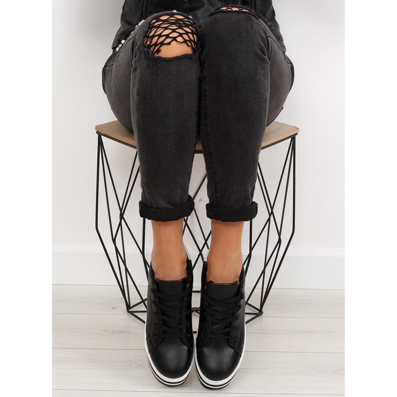 Tenisi negri negri cu talpa inalta negru 2