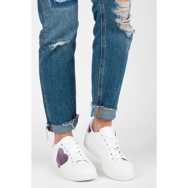 Adidasi albi cu inima violet 1